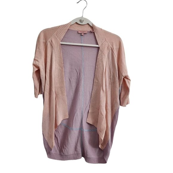 Ted Baker Cardigan 1‎ XS Purple Pink Open Front Short Sleeve Lightweight Sweater - Picture 1 of 9